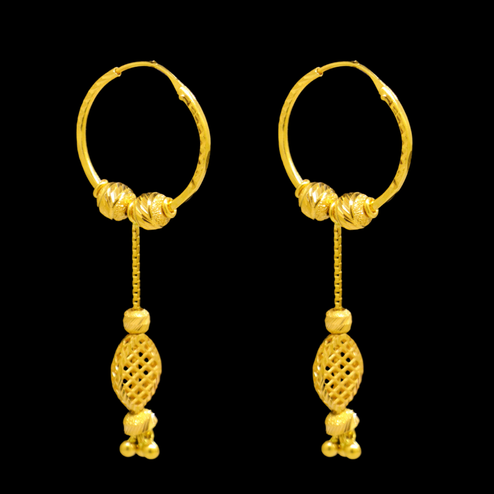22K Gold Stud Drop Earrings - SW26588